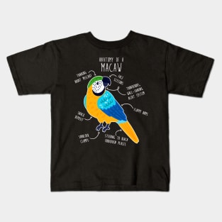 Blue and Gold Macaw Parrot Anatomy Kids T-Shirt